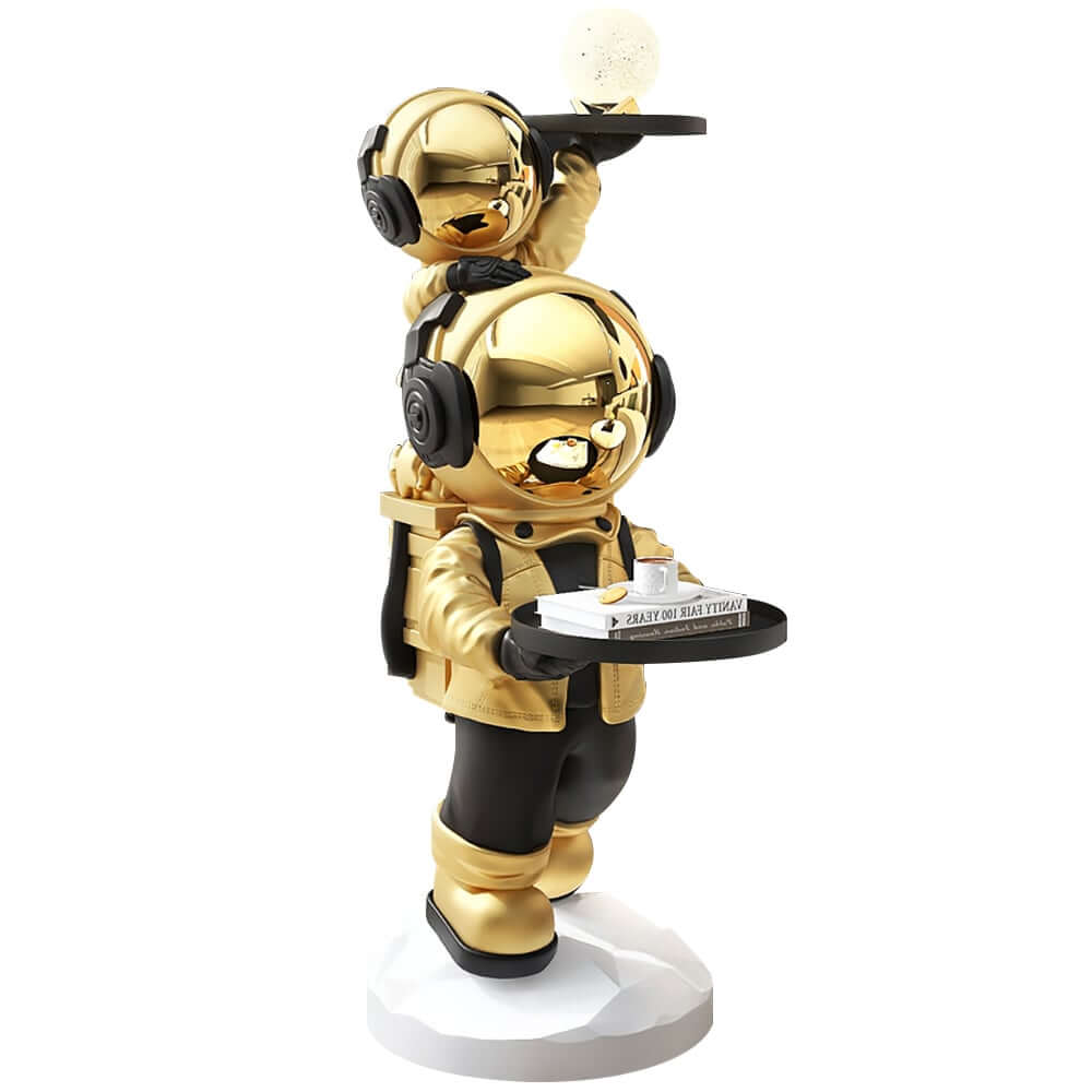 Modern Astronaut Resin Side Table With Dual Trays - Gold