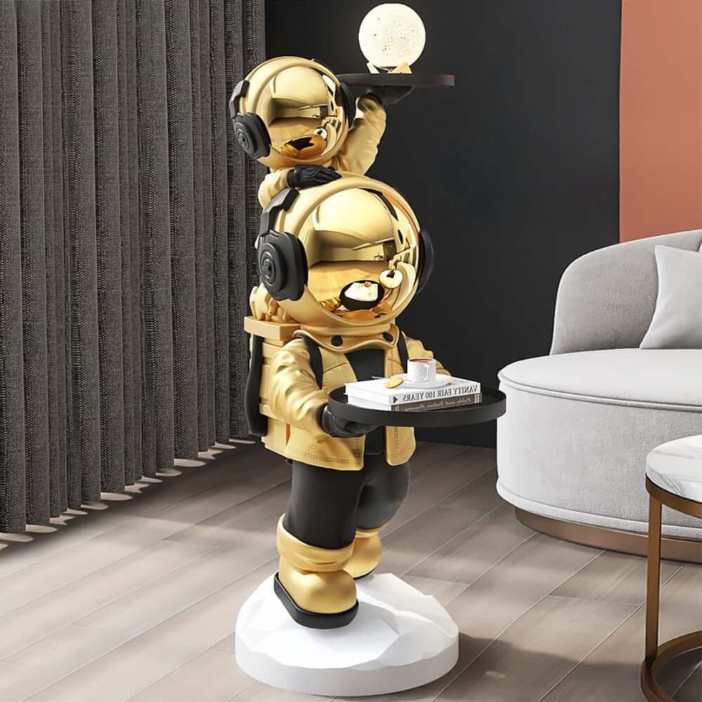 Modern Astronaut Resin Side Table With Dual Trays - Gold