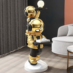 Modern Astronaut Resin Side Table With Dual Trays - Gold