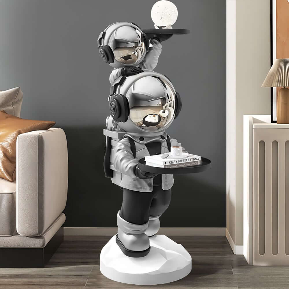 Modern Astronaut Resin Side Table With Dual Trays - Gold
