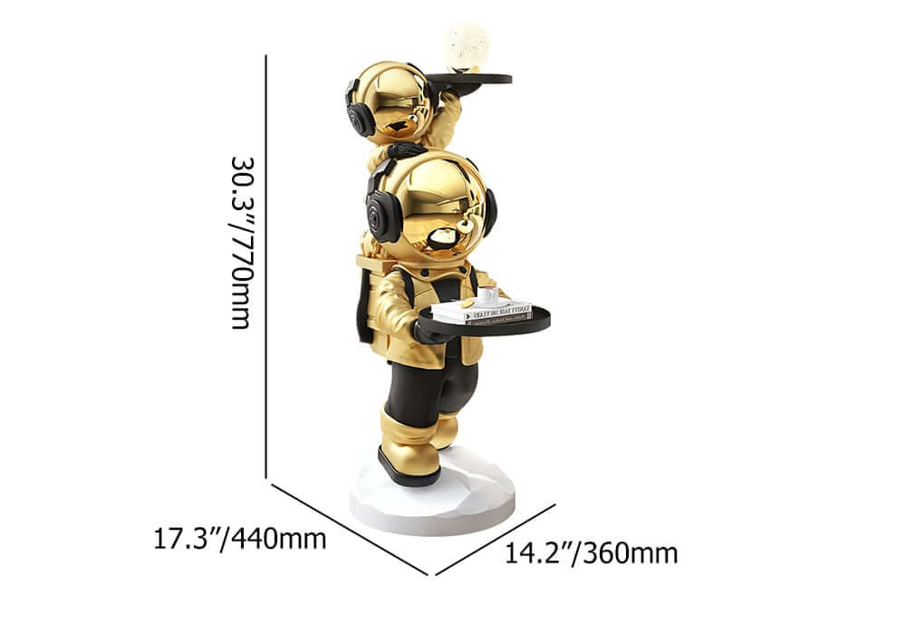Modern Astronaut Resin Side Table With Dual Trays - Gold Dimensions