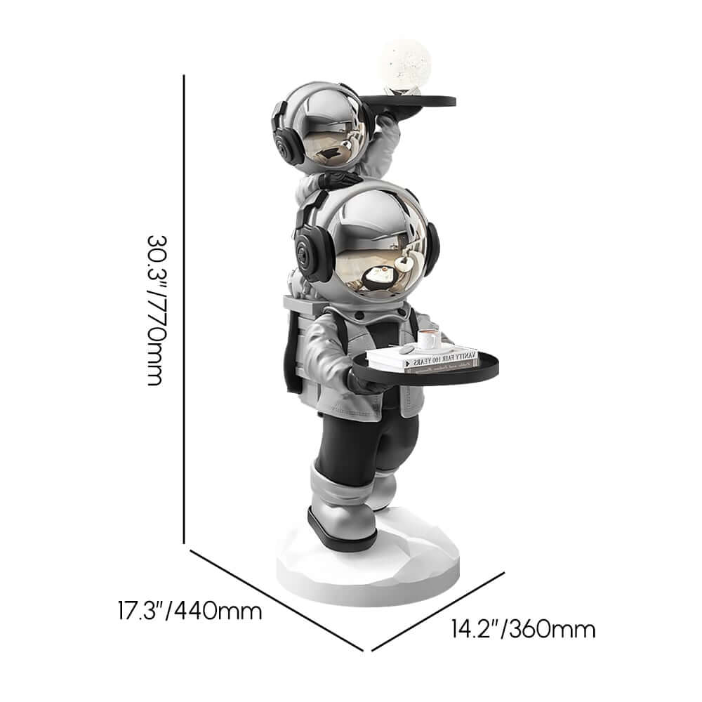 Modern Astronaut Resin Side Table With Dual Trays - Gold Dimensions