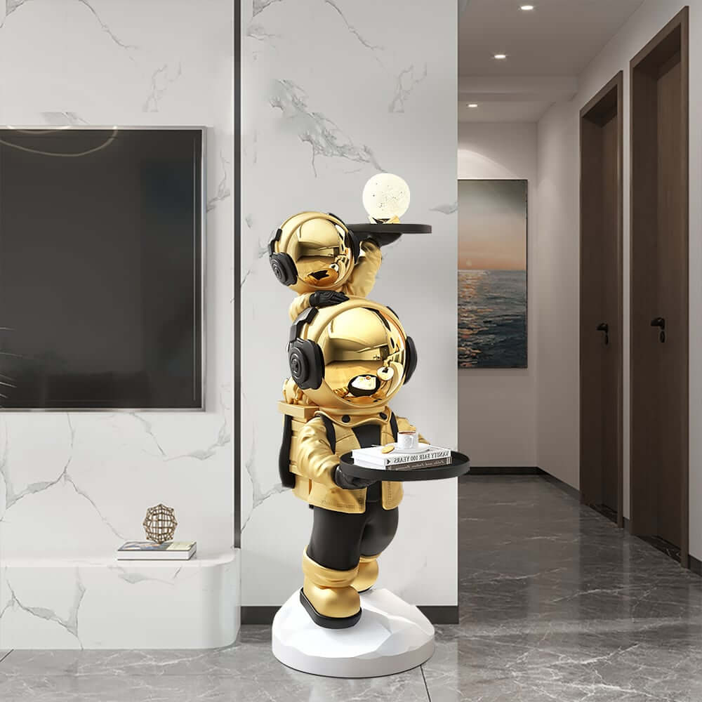 Modern Astronaut Resin Side Table With Dual Trays - Gold Main Product Image