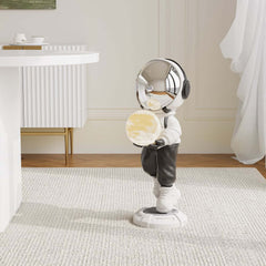 Modern Astronaut Sculpture with Moon Globe Light, PVC Resin Figure