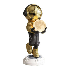 Modern Astronaut Sculpture with Moon Globe Light, PVC Resin Figure