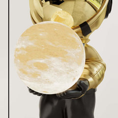 Modern Astronaut Sculpture with Moon Globe Light, PVC Resin Figure