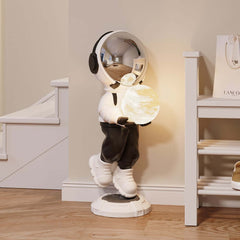 Modern Astronaut Sculpture with Moon Globe Light, PVC Resin Figure