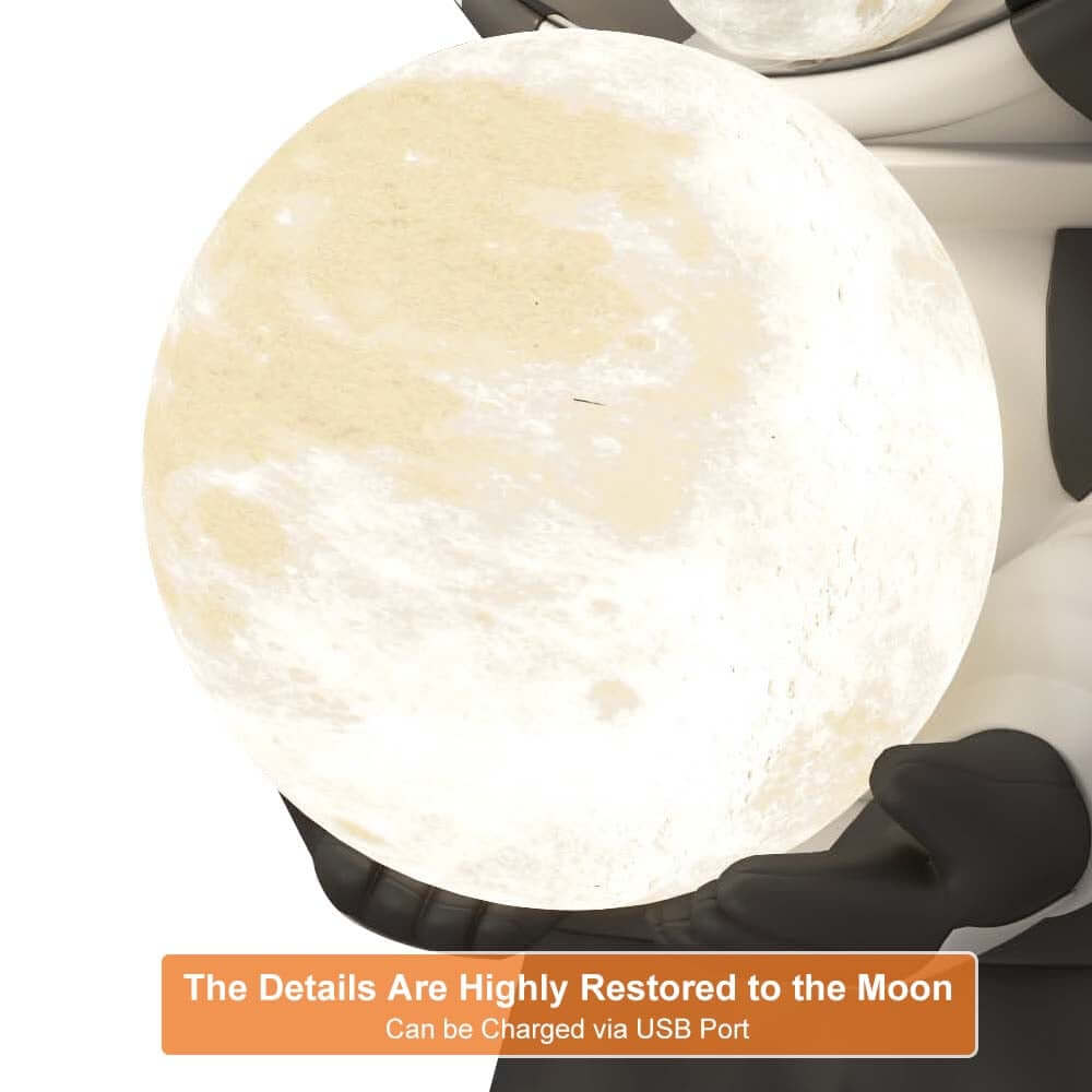 Modern Astronaut Sculpture with Moon Globe Light, PVC Resin Figure