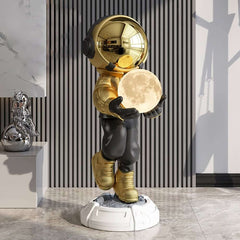 Modern Astronaut Sculpture with Moon Globe Light, PVC Resin Figure Main Product Image