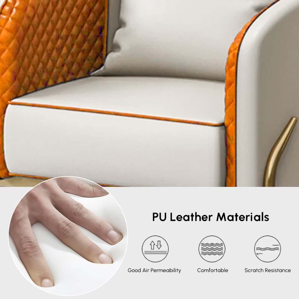 Modern Barrel Chair With Gold Metal Legs, Faux Leather