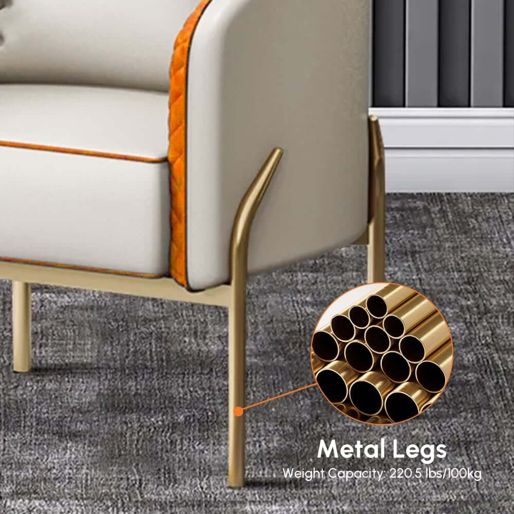 Modern Barrel Chair With Gold Metal Legs, Faux Leather
