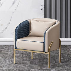 Modern Barrel Chair With Gold Metal Legs, Faux Leather