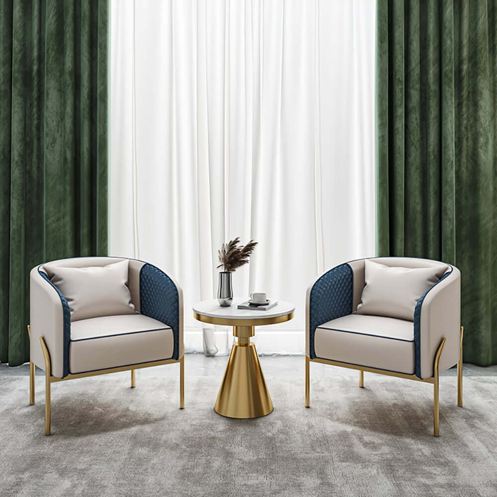 Modern Barrel Chair With Gold Metal Legs, Faux Leather