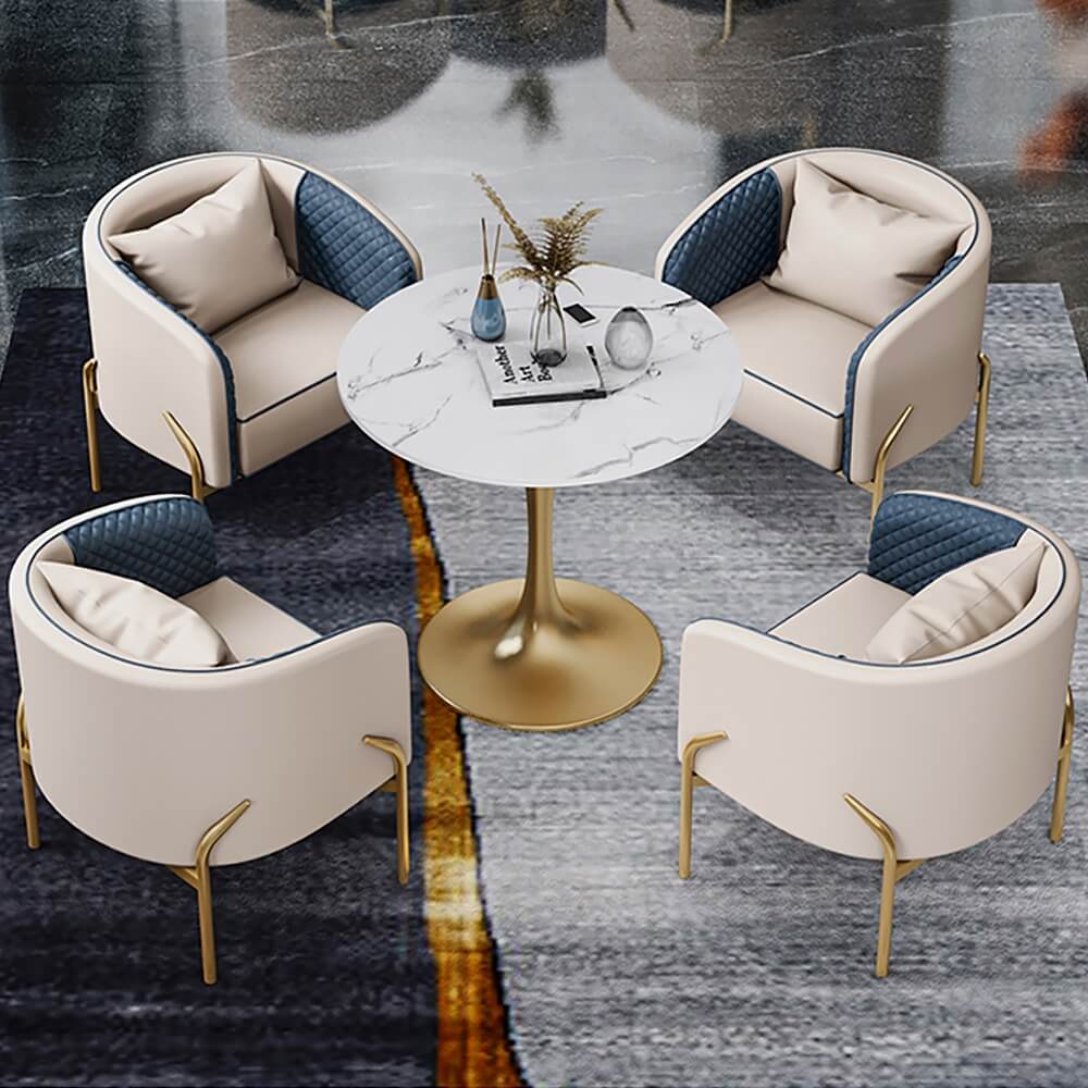 Modern Barrel Chair With Gold Metal Legs, Faux Leather