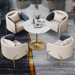 Modern Barrel Chair With Gold Metal Legs, Faux Leather