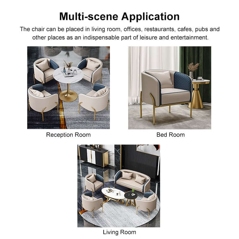 Modern Barrel Chair With Gold Metal Legs, Faux Leather