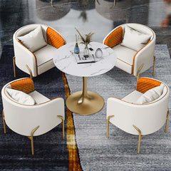 Modern Barrel Chair With Gold Metal Legs, Faux Leather