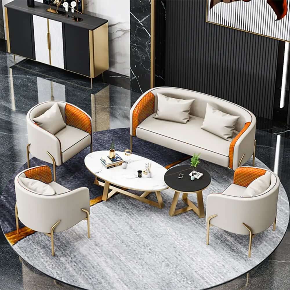 Modern Barrel Chair With Gold Metal Legs, Faux Leather