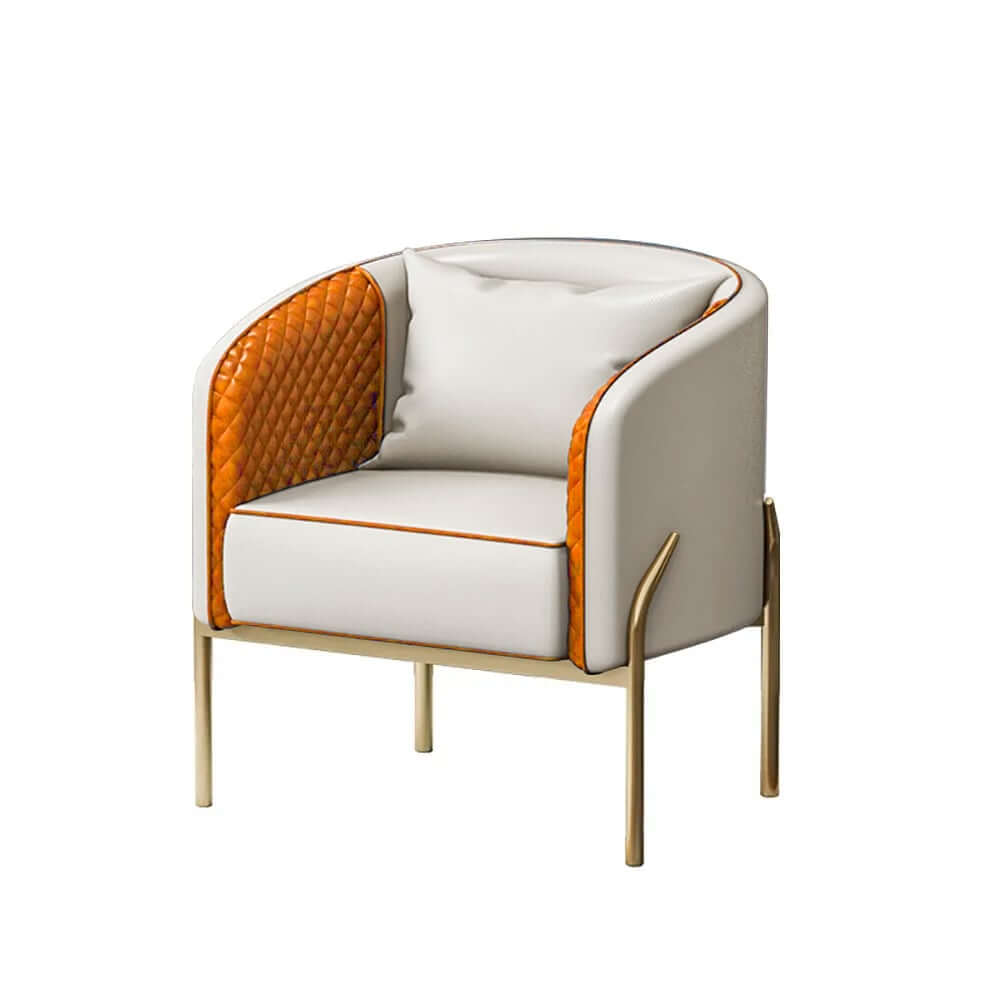 Modern Barrel Chair With Gold Metal Legs, Faux Leather