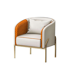 Modern Barrel Chair With Gold Metal Legs, Faux Leather