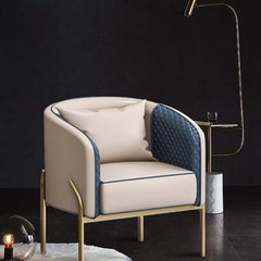 Modern Barrel Chair With Gold Metal Legs, Faux Leather