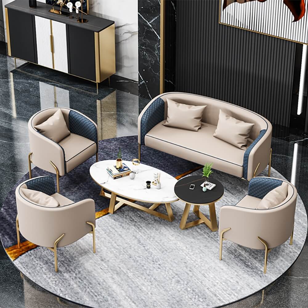 Modern Barrel Chair With Gold Metal Legs, Faux Leather