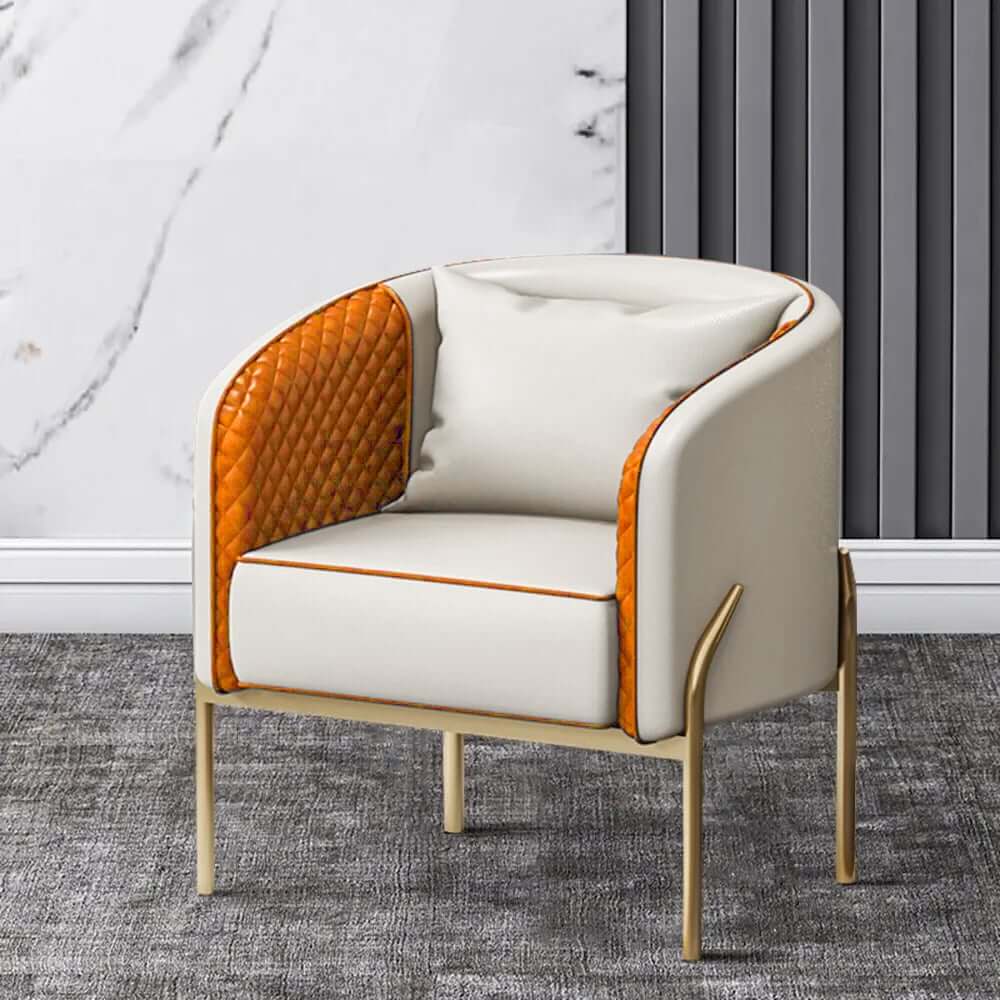 Modern Barrel Chair With Gold Metal Legs, Faux Leather