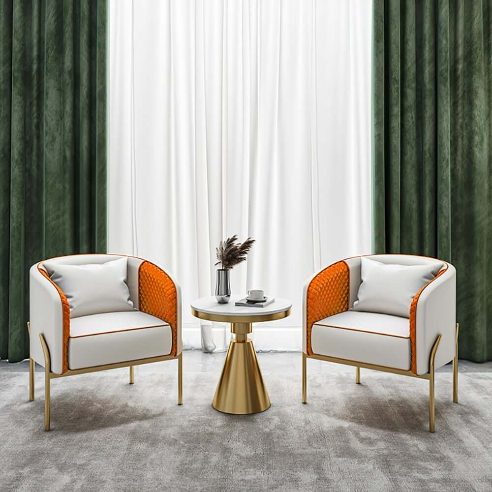 Modern Barrel Chair With Gold Metal Legs, Faux Leather
