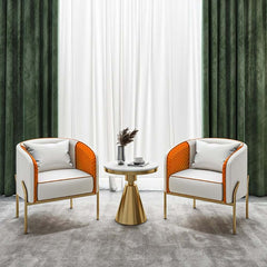 Modern Barrel Chair With Gold Metal Legs, Faux Leather