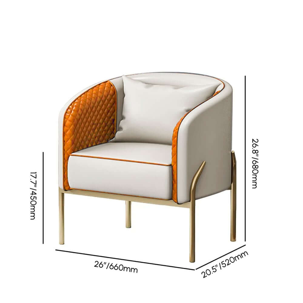 Modern Barrel Chair With Gold Metal Legs, Faux Leather Dimensions