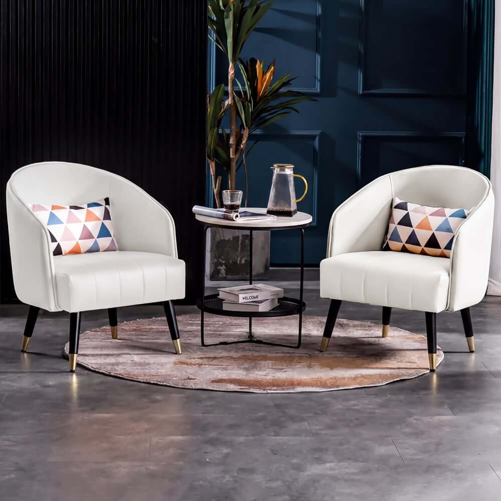 Modern Barrel Chair With Slope Arms And Faux Leather