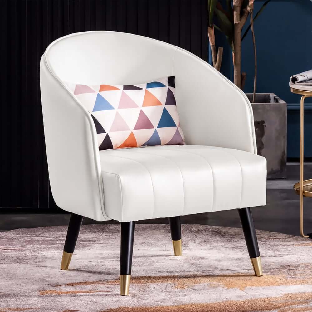 Modern Barrel Chair With Slope Arms And Faux Leather