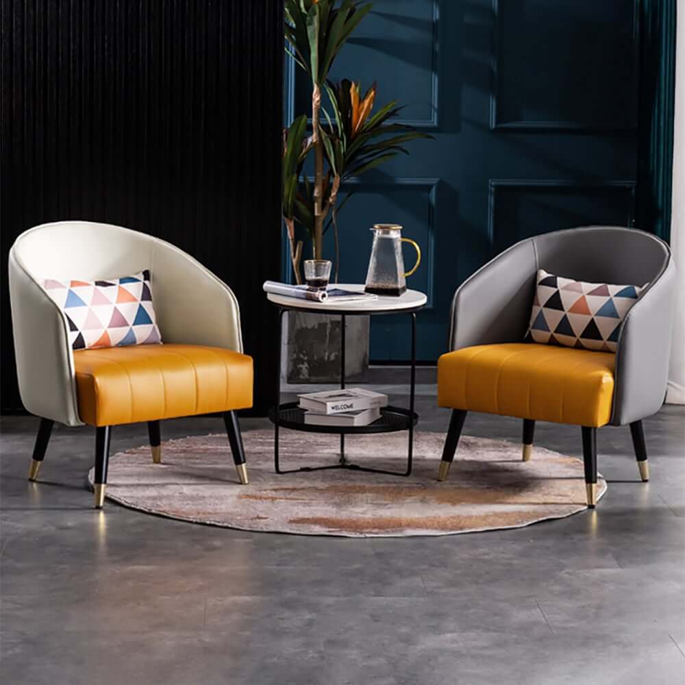 Modern Barrel Chair With Slope Arms And Faux Leather