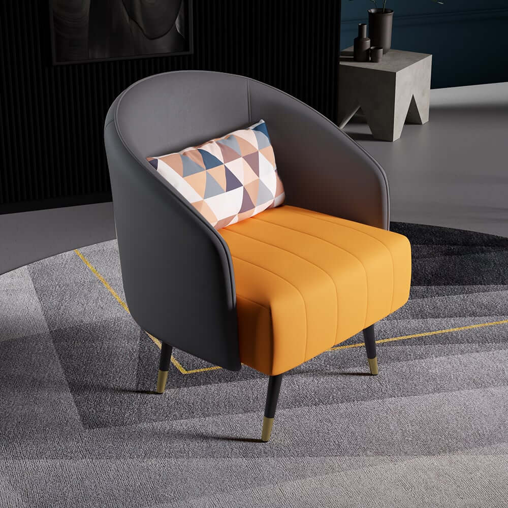 Modern Barrel Chair With Slope Arms And Faux Leather