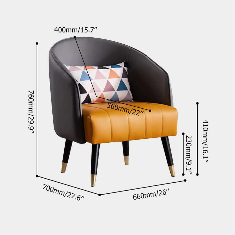 Modern Barrel Chair With Slope Arms And Faux Leather Dimensions