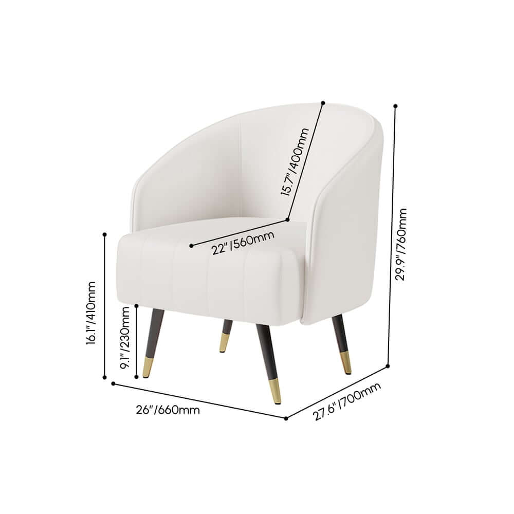 Modern Barrel Chair With Slope Arms And Faux Leather Dimensions