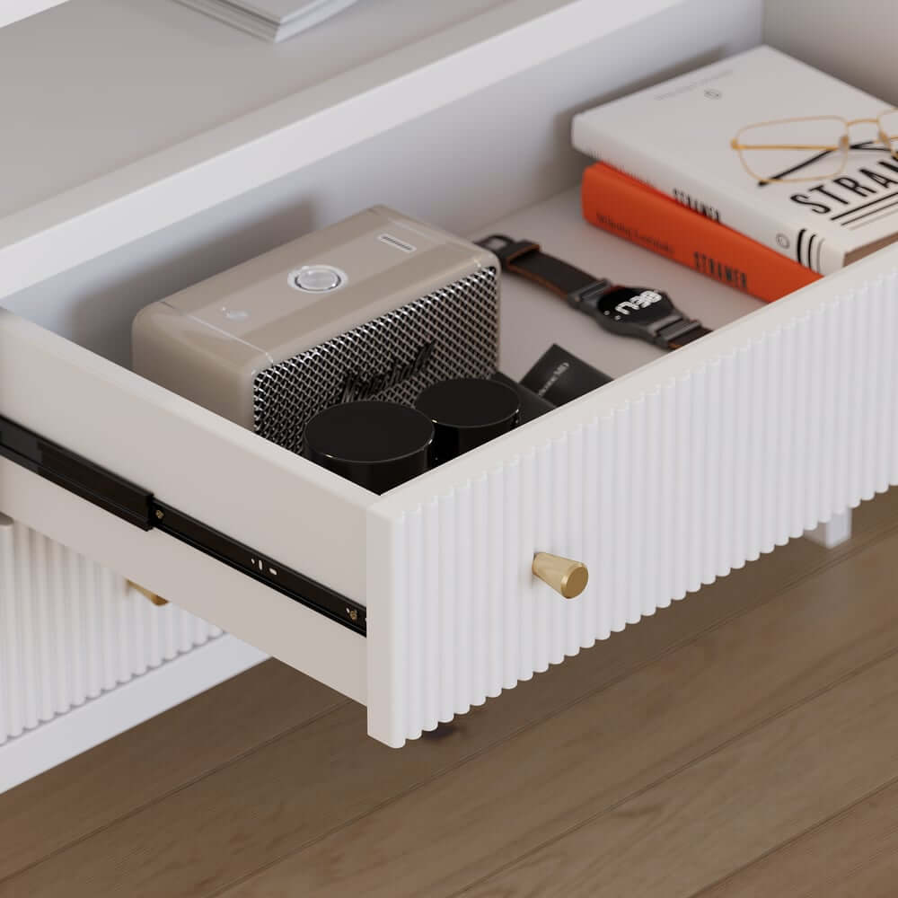 Modern Bedroom Set with Built-In Charging Station and Fluted Design