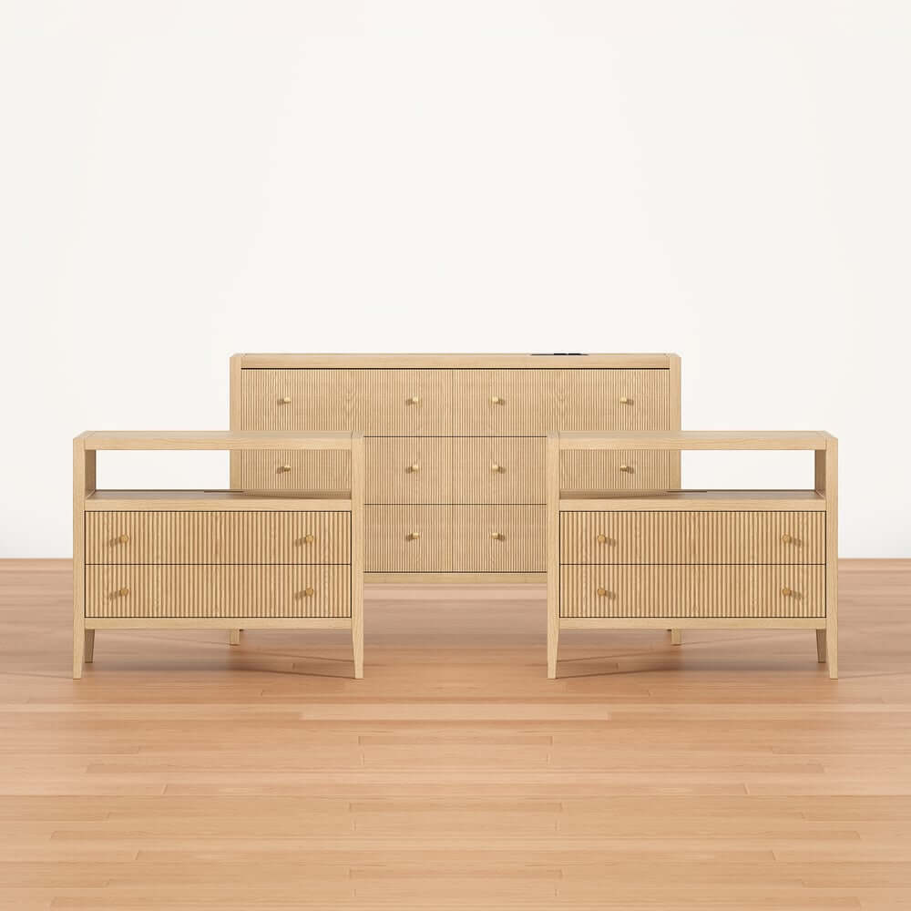 Modern Bedroom Set with Built-In Charging Station and Fluted Design