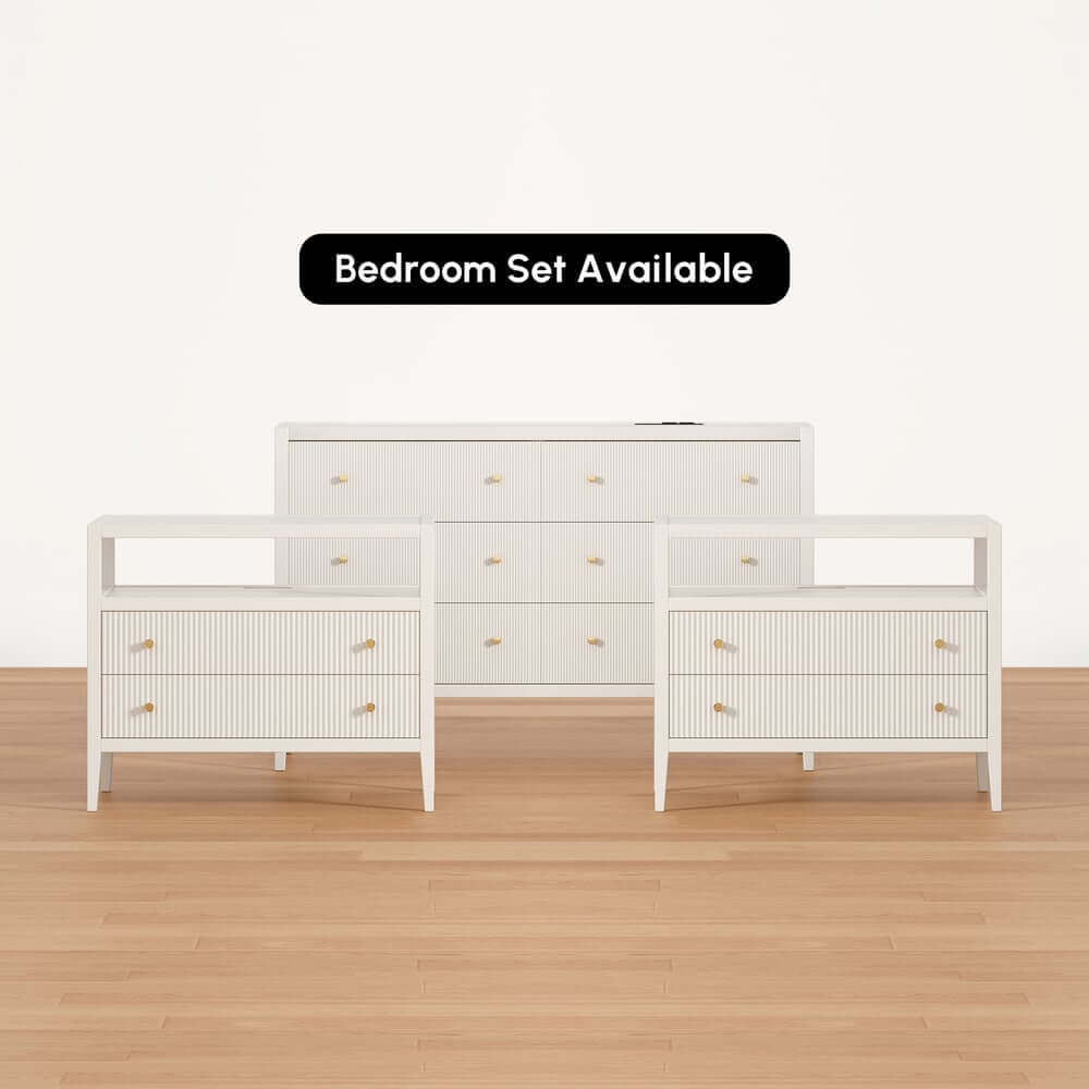 Modern Bedroom Set with Built-In Charging Station and Fluted Design