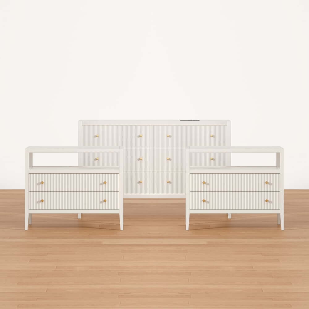 Modern Bedroom Set with Built-In Charging Station and Fluted Design