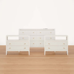 Modern Bedroom Set with Built-In Charging Station and Fluted Design