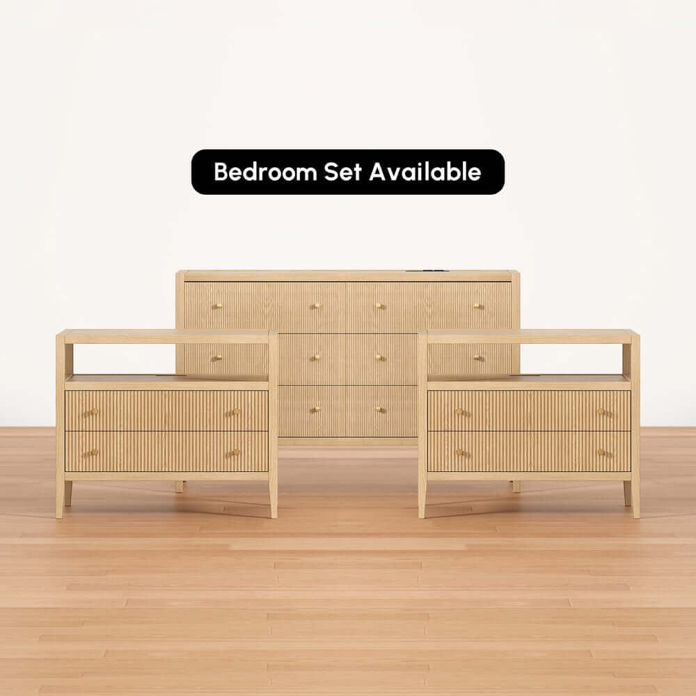 Modern Bedroom Set with Built-In Charging Station and Fluted Design