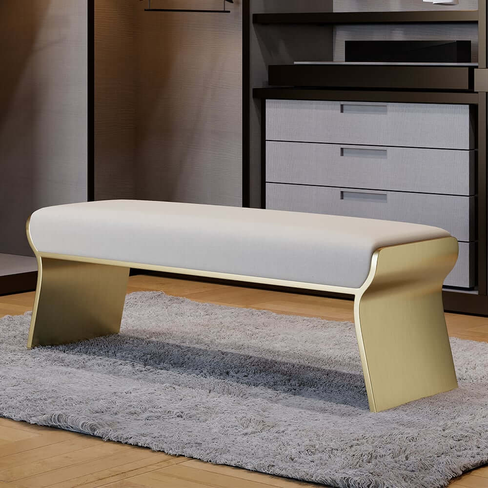 Modern Beige Bedroom Bench with Gold Stainless Steel Legs