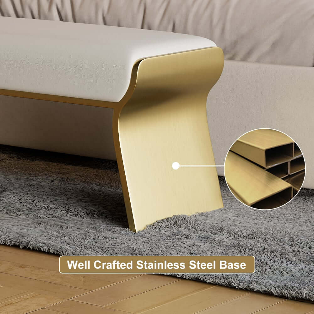 Modern Beige Bedroom Bench with Gold Stainless Steel Legs