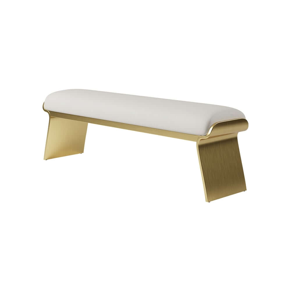 Modern Beige Bedroom Bench with Gold Stainless Steel Legs