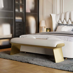 Modern Beige Bedroom Bench with Gold Stainless Steel Legs