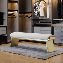 Modern Beige Bedroom Bench with Gold Stainless Steel Legs