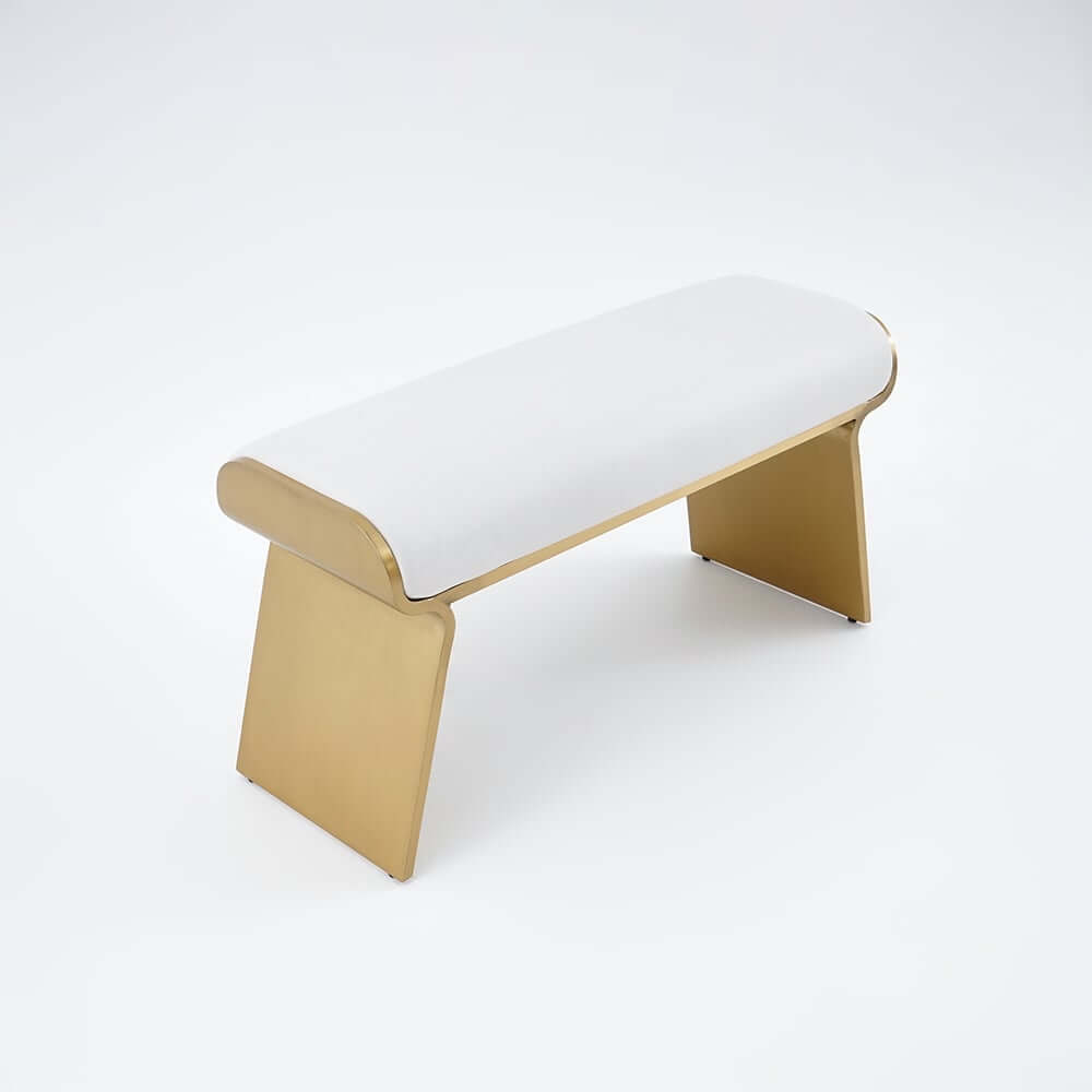 Modern Beige Bedroom Bench with Gold Stainless Steel Legs