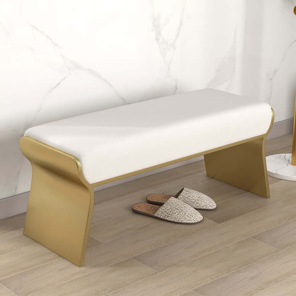 Modern Beige Bedroom Bench with Gold Stainless Steel Legs