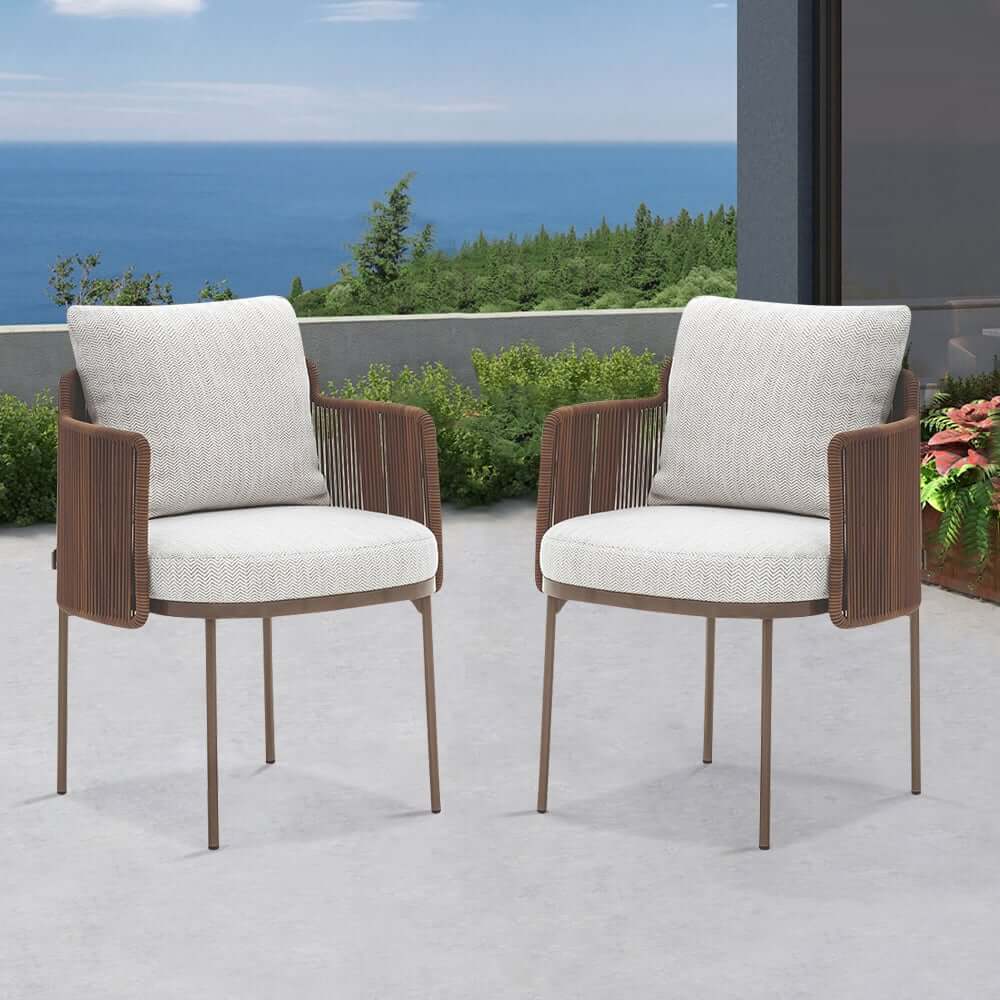 Modern Beige & Brown Rattan Arm Chair Set for Outdoor Dining